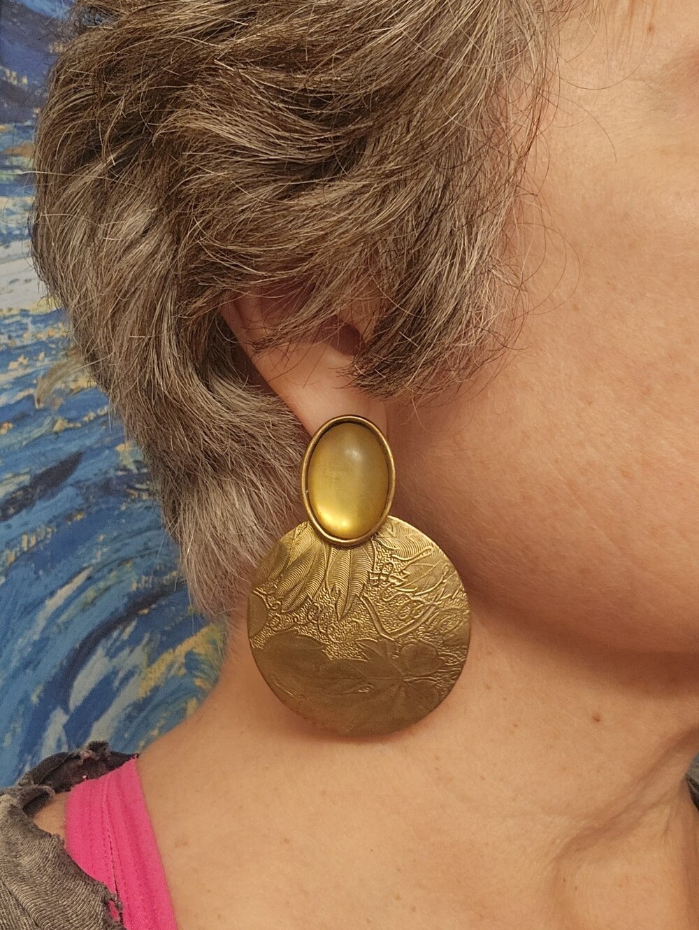 Cabochon Posts Large Door Knocker Earrings 2"×2-3/4"